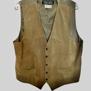Cosa Nova Vintage Brown Tan  Suede Leather Western Rodeo  Snap Vest- Sz-XL